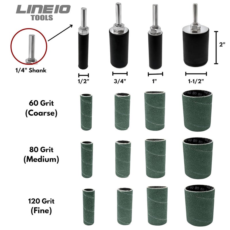 LINE10 Tools 16pk Zirconia Sanding Drum and Sleeves Set, Spindle Sander Attachment for Drill and Drill-Press, Die-Grinder, 2-inch Extra Long Surface, Ideal for Knife Making, Works on Stainless Steel - Image 2